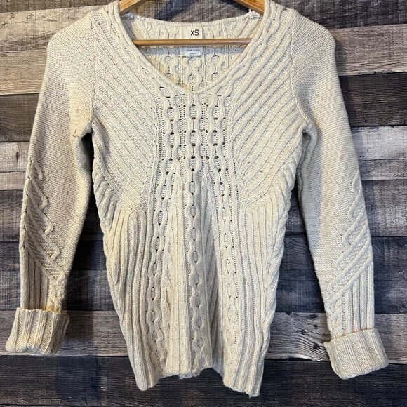 Anthropologie By Far Away From Close Cable Knit V-Neck Sweater XS Cottagecore - Picture 1 of 5